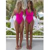 imageLASLULU Womens One Piece Swimsuit Padded Sexy V Neck Swim Suits Modest Tummy Control Bathing SuitsRose Red