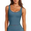 imageLASLULU Womens Longline Sports Bra Ribbed Seamless Wirefree Padded Tank Tops Medium Support Workout Tops Casual Crop TopsGrey Blue