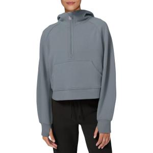 imageLASLULU Womens Fleece Hoodies Pullover 12 Zip Up Sweatshirts Long Sleeve Sweater Workout Jacket Fall Outfits 2024 Thumb HoleBlue Grey