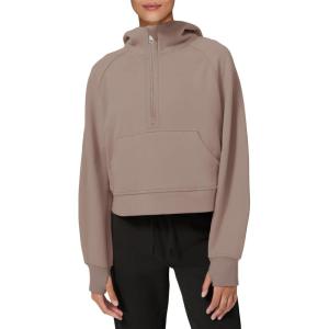imageLASLULU Womens Fleece Hoodies Pullover 12 Zip Up Sweatshirts Long Sleeve Sweater Workout Jacket Fall Outfits 2024 Thumb HoleCoffee Grey