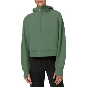 imageLASLULU Womens Fleece Hoodies Pullover 12 Zip Up Sweatshirts Long Sleeve Sweater Workout Jacket Fall Outfits 2024 Thumb HoleGrey Green
