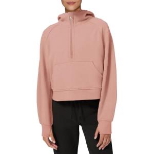 imageLASLULU Womens Fleece Hoodies Pullover 12 Zip Up Sweatshirts Long Sleeve Sweater Workout Jacket Fall Outfits 2024 Thumb HoleGrey Pink