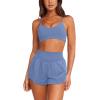 imageLASLULU Womens Ribbed High Waisted Gym Shorts Tummy Control Biker Workout Running Tennis Shorts with Zipper PocketsBlue