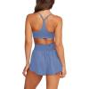 imageLASLULU Womens Ribbed High Waisted Gym Shorts Tummy Control Biker Workout Running Tennis Shorts with Zipper PocketsBlue