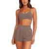 imageLASLULU Womens Ribbed High Waisted Gym Shorts Tummy Control Biker Workout Running Tennis Shorts with Zipper PocketsLight Coffee