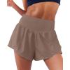 imageLASLULU Womens Ribbed High Waisted Gym Shorts Tummy Control Biker Workout Running Tennis Shorts with Zipper PocketsLight Coffee