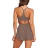 imageLASLULU Womens Ribbed High Waisted Gym Shorts Tummy Control Biker Workout Running Tennis Shorts with Zipper PocketsLight Coffee