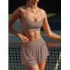 imageLASLULU Womens Ribbed High Waisted Gym Shorts Tummy Control Biker Workout Running Tennis Shorts with Zipper PocketsLight Coffee