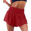imageLASLULU Womens Ribbed High Waisted Gym Shorts Tummy Control Biker Workout Running Tennis Shorts with Zipper PocketsRed