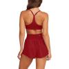 imageLASLULU Womens Ribbed High Waisted Gym Shorts Tummy Control Biker Workout Running Tennis Shorts with Zipper PocketsRed