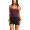 imageLASLULU Womens Sexy Halter Sports Bra Workout Tops Wirefree Sleeveless Gym Yoga Tank Tops Y2k Casual CropBurgundy