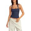 imageLASLULU Womens Sexy Halter Sports Bra Workout Tops Wirefree Sleeveless Gym Yoga Tank Tops Y2k Casual CropNavy Blue