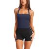 imageLASLULU Womens Sexy Halter Sports Bra Workout Tops Wirefree Sleeveless Gym Yoga Tank Tops Y2k Casual CropNavy Blue