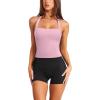imageLASLULU Womens Sexy Halter Sports Bra Workout Tops Wirefree Sleeveless Gym Yoga Tank Tops Y2k Casual CropPowder Pink
