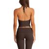 imageLASLULU Womens Sleeveless Halter Neck Workout Tops Adjustable Tie Camisole Backless Casual Basic Cami Gym Yoga Tank TopsCoffeedouble Lined