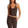 imageLASLULU Womens Sleeveless Halter Neck Workout Tops Adjustable Tie Camisole Backless Casual Basic Cami Gym Yoga Tank TopsCoffeedouble Lined