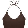 imageLASLULU Womens Sleeveless Halter Neck Workout Tops Adjustable Tie Camisole Backless Casual Basic Cami Gym Yoga Tank TopsCoffeedouble Lined