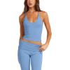 imageLASLULU Womens Sleeveless Halter Neck Workout Tops Adjustable Tie Camisole Backless Casual Basic Cami Gym Yoga Tank TopsSky Bluedouble Lined