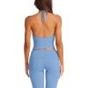 imageLASLULU Womens Sleeveless Halter Neck Workout Tops Adjustable Tie Camisole Backless Casual Basic Cami Gym Yoga Tank TopsSky Bluedouble Lined