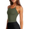imageLASLULU Womens Sports Bra Seamless Long Crop Tank Racer Back Spaghetti Strap Workout Yoga Bra Padded Halter Neck Casual TopsArmy Green