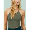 imageLASLULU Womens Sports Bra Seamless Long Crop Tank Racer Back Spaghetti Strap Workout Yoga Bra Padded Halter Neck Casual TopsArmy Green