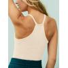 imageLASLULU Womens Sports Bra Seamless Long Crop Tank Racer Back Spaghetti Strap Workout Yoga Bra Padded Halter Neck Casual TopsBeige