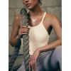 imageLASLULU Womens Sports Bra Seamless Long Crop Tank Racer Back Spaghetti Strap Workout Yoga Bra Padded Halter Neck Casual TopsBeige