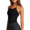 imageLASLULU Womens Sports Bra Seamless Long Crop Tank Racer Back Spaghetti Strap Workout Yoga Bra Padded Halter Neck Casual TopsBlack