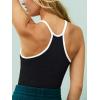 imageLASLULU Womens Sports Bra Seamless Long Crop Tank Racer Back Spaghetti Strap Workout Yoga Bra Padded Halter Neck Casual TopsBlack White