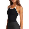 imageLASLULU Womens Sports Bra Seamless Long Crop Tank Racer Back Spaghetti Strap Workout Yoga Bra Padded Halter Neck Casual TopsBlack White