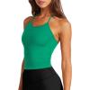 imageLASLULU Womens Sports Bra Seamless Long Crop Tank Racer Back Spaghetti Strap Workout Yoga Bra Padded Halter Neck Casual TopsBright Green