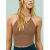 imageLASLULU Womens Sports Bra Seamless Long Crop Tank Racer Back Spaghetti Strap Workout Yoga Bra Padded Halter Neck Casual TopsBrown