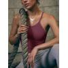imageLASLULU Womens Sports Bra Seamless Long Crop Tank Racer Back Spaghetti Strap Workout Yoga Bra Padded Halter Neck Casual TopsBurgundy