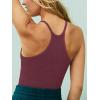 imageLASLULU Womens Sports Bra Seamless Long Crop Tank Racer Back Spaghetti Strap Workout Yoga Bra Padded Halter Neck Casual TopsBurgundy