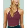 imageLASLULU Womens Sports Bra Seamless Long Crop Tank Racer Back Spaghetti Strap Workout Yoga Bra Padded Halter Neck Casual TopsBurgundy