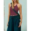imageLASLULU Womens Sports Bra Seamless Long Crop Tank Racer Back Spaghetti Strap Workout Yoga Bra Padded Halter Neck Casual TopsBurgundy