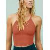 imageLASLULU Womens Sports Bra Seamless Long Crop Tank Racer Back Spaghetti Strap Workout Yoga Bra Padded Halter Neck Casual TopsCoral