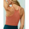 imageLASLULU Womens Sports Bra Seamless Long Crop Tank Racer Back Spaghetti Strap Workout Yoga Bra Padded Halter Neck Casual TopsCoral