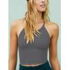 imageLASLULU Womens Sports Bra Seamless Long Crop Tank Racer Back Spaghetti Strap Workout Yoga Bra Padded Halter Neck Casual TopsGrey