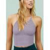 imageLASLULU Womens Sports Bra Seamless Long Crop Tank Racer Back Spaghetti Strap Workout Yoga Bra Padded Halter Neck Casual TopsHazy Lilac