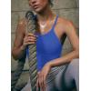 imageLASLULU Womens Sports Bra Seamless Long Crop Tank Racer Back Spaghetti Strap Workout Yoga Bra Padded Halter Neck Casual TopsKlein Blue