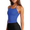 imageLASLULU Womens Sports Bra Seamless Long Crop Tank Racer Back Spaghetti Strap Workout Yoga Bra Padded Halter Neck Casual TopsKlein Blue