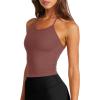 imageLASLULU Womens Sports Bra Seamless Long Crop Tank Racer Back Spaghetti Strap Workout Yoga Bra Padded Halter Neck Casual TopsMarsala