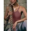 imageLASLULU Womens Sports Bra Seamless Long Crop Tank Racer Back Spaghetti Strap Workout Yoga Bra Padded Halter Neck Casual TopsMarsala
