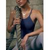 imageLASLULU Womens Sports Bra Seamless Long Crop Tank Racer Back Spaghetti Strap Workout Yoga Bra Padded Halter Neck Casual TopsNavy Blue