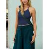 imageLASLULU Womens Sports Bra Seamless Long Crop Tank Racer Back Spaghetti Strap Workout Yoga Bra Padded Halter Neck Casual TopsNavy Blue