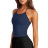 imageLASLULU Womens Sports Bra Seamless Long Crop Tank Racer Back Spaghetti Strap Workout Yoga Bra Padded Halter Neck Casual TopsNavy Blue