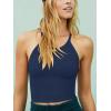 imageLASLULU Womens Sports Bra Seamless Long Crop Tank Racer Back Spaghetti Strap Workout Yoga Bra Padded Halter Neck Casual TopsNavy Blue