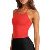 imageLASLULU Womens Sports Bra Seamless Long Crop Tank Racer Back Spaghetti Strap Workout Yoga Bra Padded Halter Neck Casual TopsNeon Orange Red