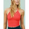 imageLASLULU Womens Sports Bra Seamless Long Crop Tank Racer Back Spaghetti Strap Workout Yoga Bra Padded Halter Neck Casual TopsNeon Orange Red